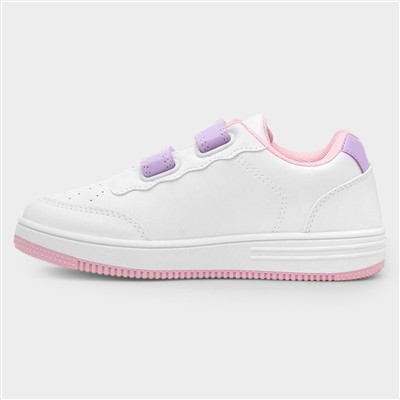 Kids White & Purple Easy Fasten Trainer