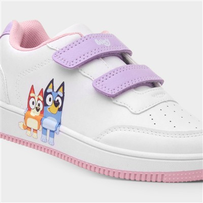 Kids White & Purple Easy Fasten Trainer