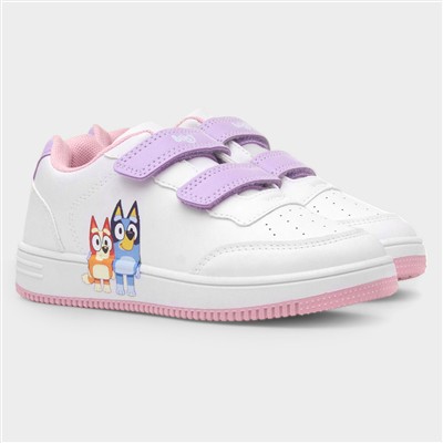 Kids White & Purple Easy Fasten Trainer