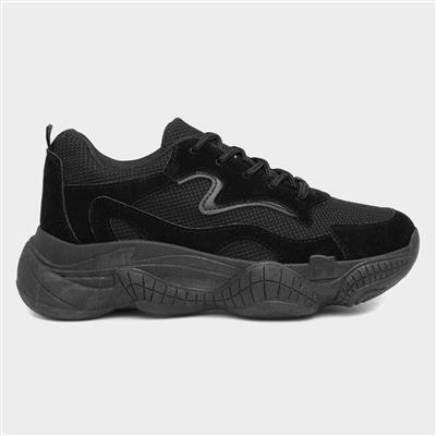 Bubble Womens Black Chunky Lace Trainer