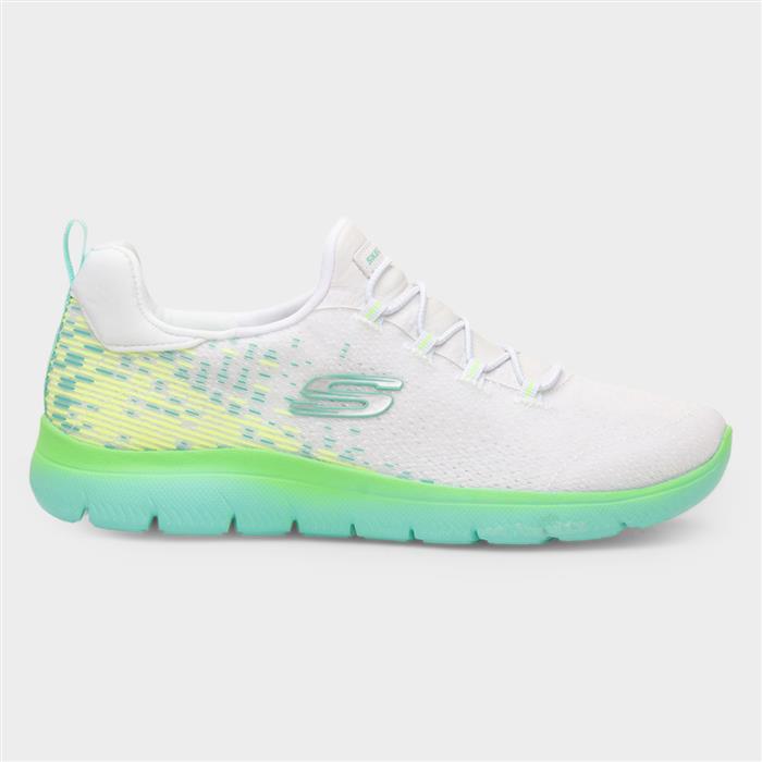 Skechers Women's White Summits And Green Trainer Size 8