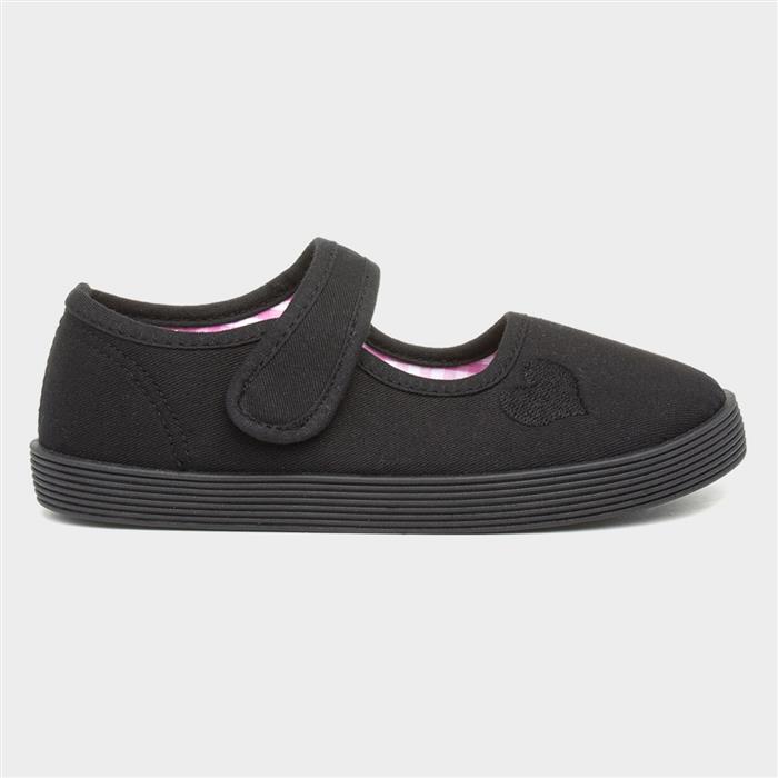 Girls Black Easy Fasten Plimsolls Shoes