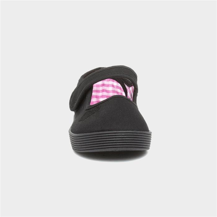 Girls Black Easy Fasten Plimsolls Shoes