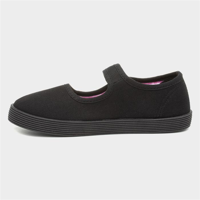 Girls Black Easy Fasten Plimsolls Shoes