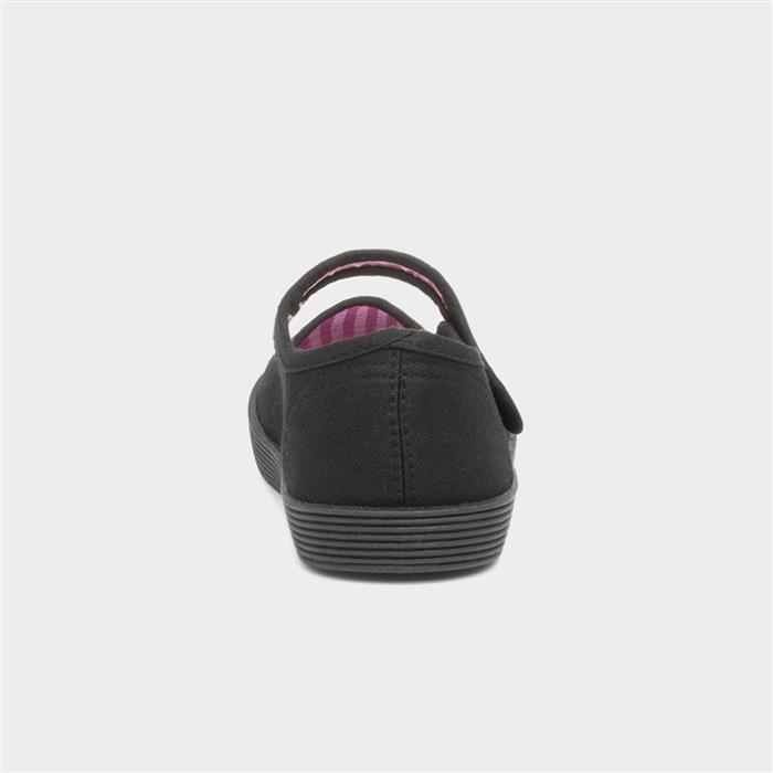 Girls Black Easy Fasten Plimsolls Shoes