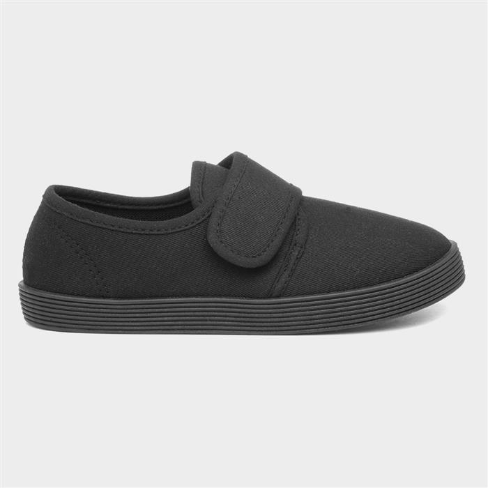 Kids Black Easy Fasten Plimsoll