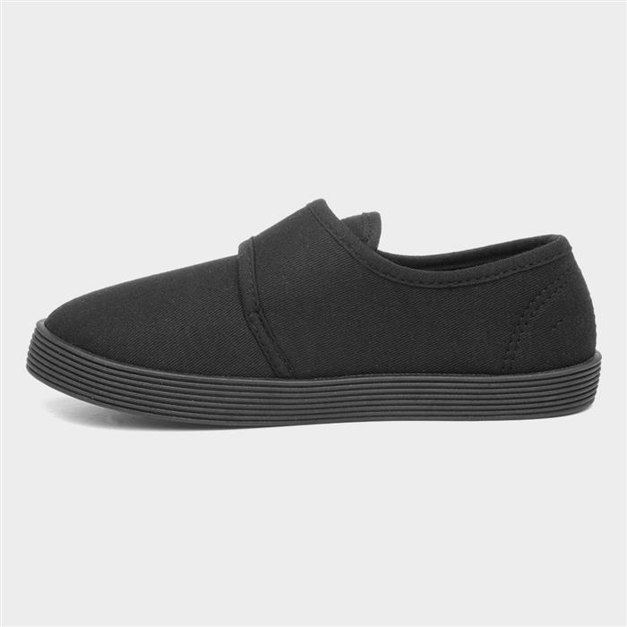 Kids Black Easy Fasten Plimsoll