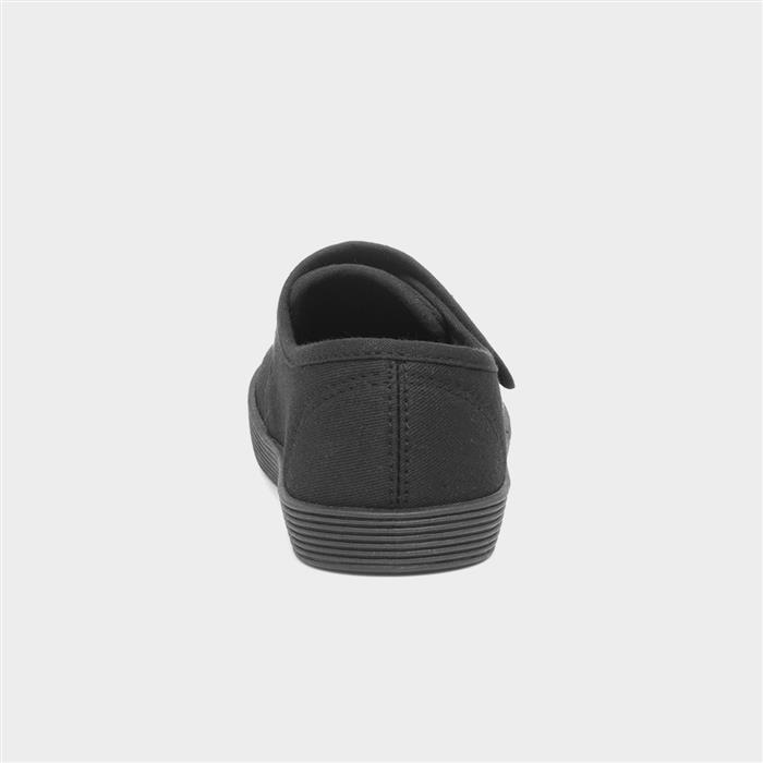 Kids Black Easy Fasten Plimsoll