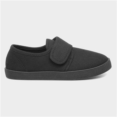Kids Black Easy Fasten Plimsoll