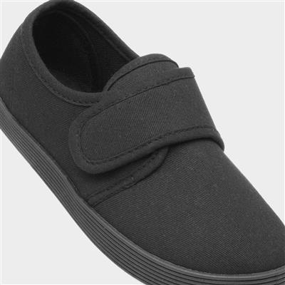 Kids Black Easy Fasten Plimsoll