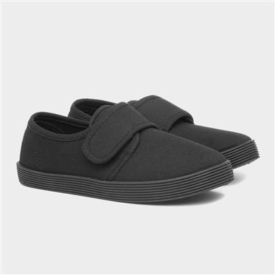 Kids Black Easy Fasten Plimsoll