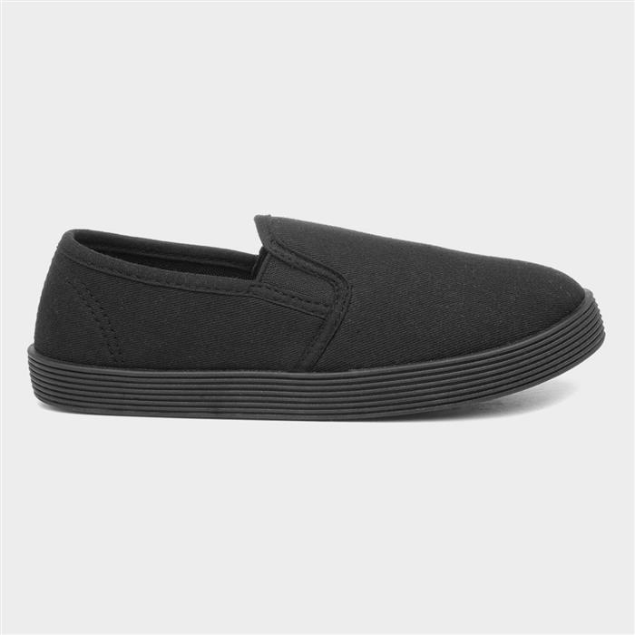 Kids Black Slip On Plimsoll