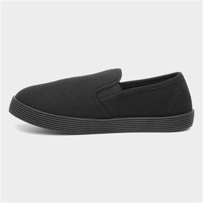 Kids Black Slip On Plimsoll