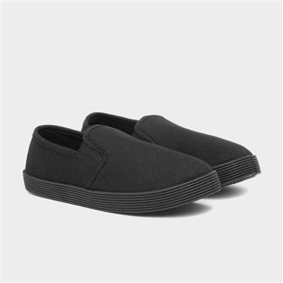 Kids Black Slip On Plimsoll