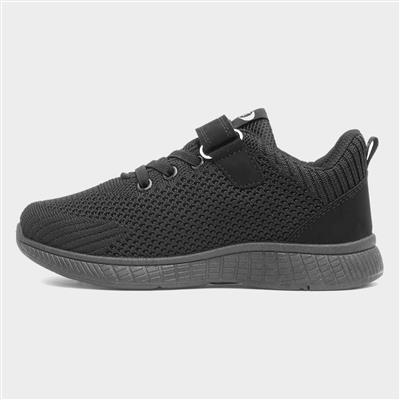 Kids Black Mesh Easy Fasten Trainer