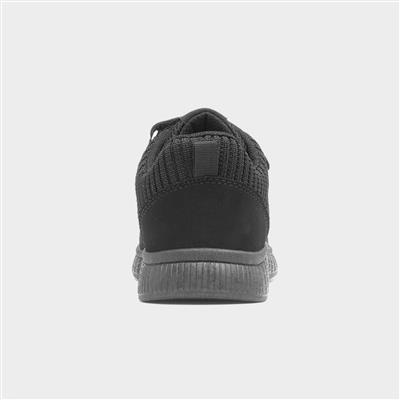 Kids Black Mesh Easy Fasten Trainer