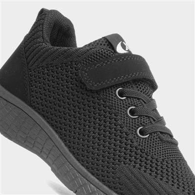 Kids Black Mesh Easy Fasten Trainer