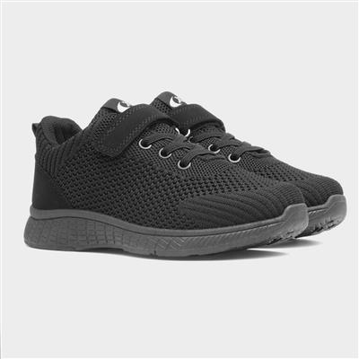 Kids Black Mesh Easy Fasten Trainer