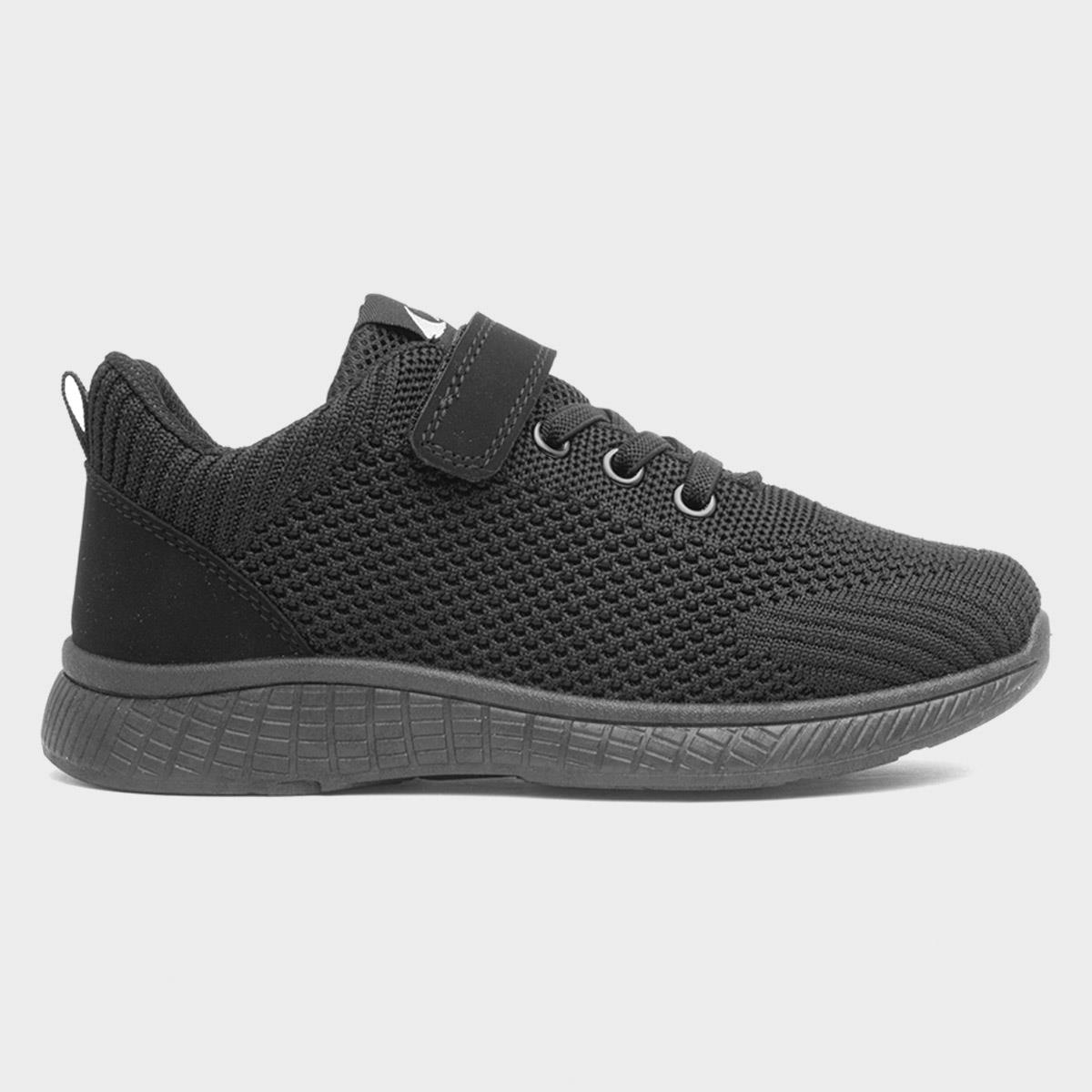 Kids Black Mesh Easy Fasten Trainer