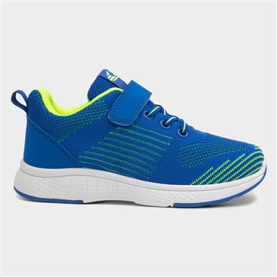Kids Blue and Lime Green Knitted Trainer