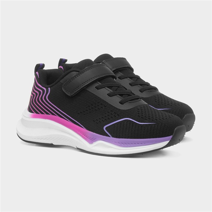 Quantum Kids Black Easy Fasten Trainer