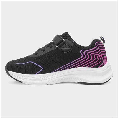 Quantum Kids Black Easy Fasten Trainer