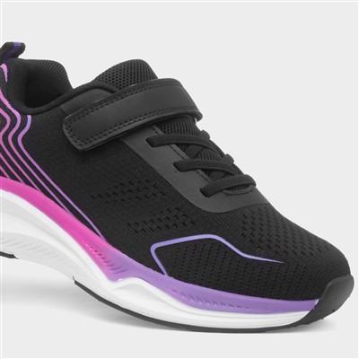 Quantum Kids Black Easy Fasten Trainer