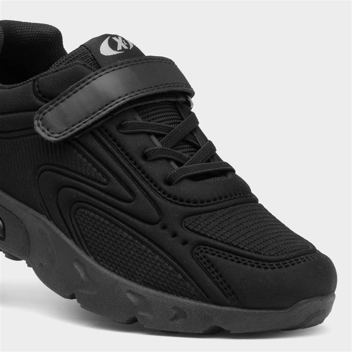Kids Black Easy Fasten Bubble Heel Trainer
