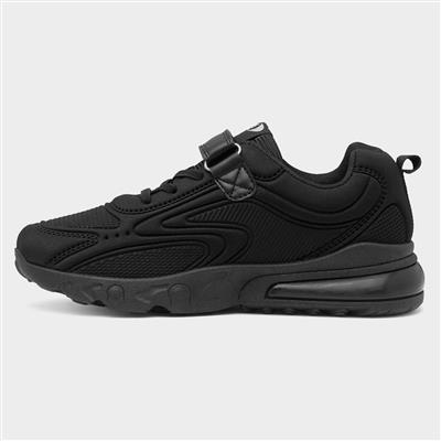 Kids Black Easy Fasten Bubble Heel Trainer