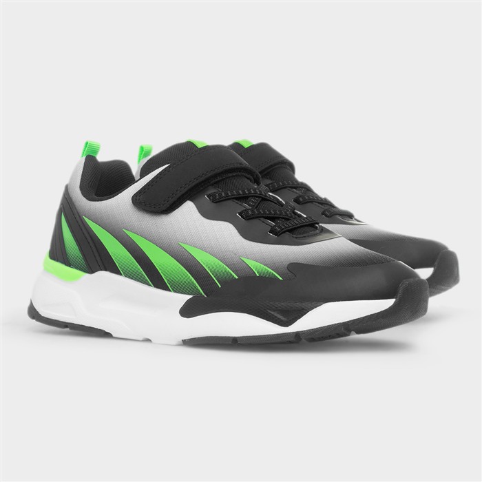 Kids Grey & Lime Easy Fasten Trainer
