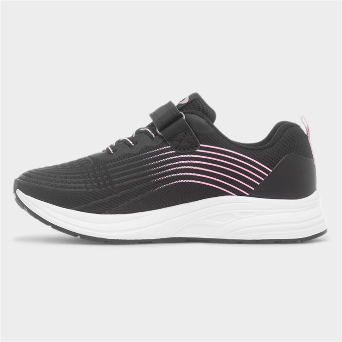 Girls Black & Pink Easy Fasten Trainer
