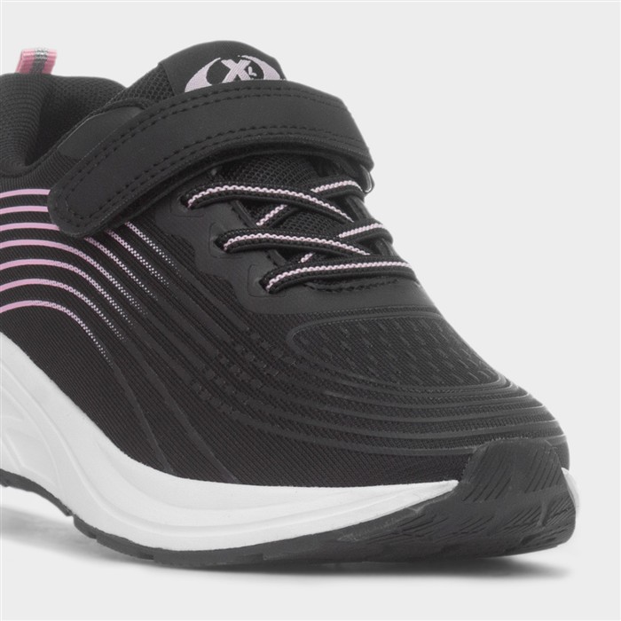 Girls Black & Pink Easy Fasten Trainer