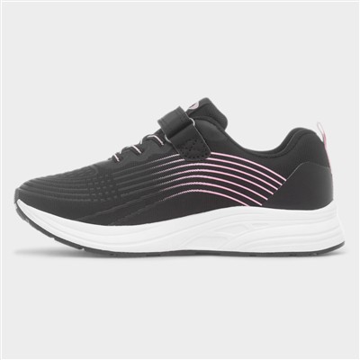 Girls Black & Pink Easy Fasten Trainer