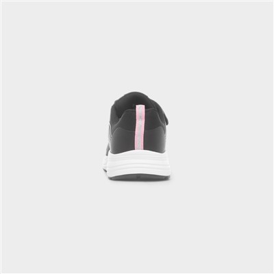 Girls Black & Pink Easy Fasten Trainer