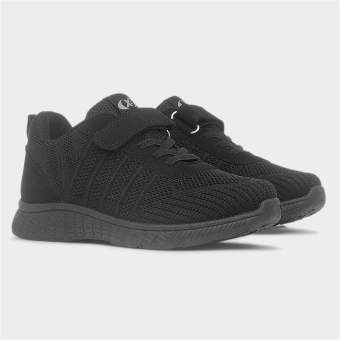 Kids Black Easy Fasten Knitted Trainers