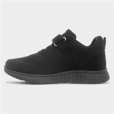 Kids Black Easy Fasten Knitted Trainers