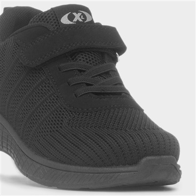 Kids Black Easy Fasten Knitted Trainers