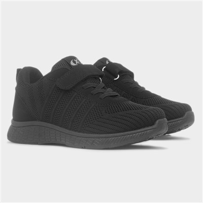 Kids Black Easy Fasten Knitted Trainers