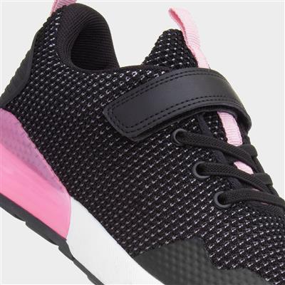 Kids' Black & Pink Easy Fasten Trainer