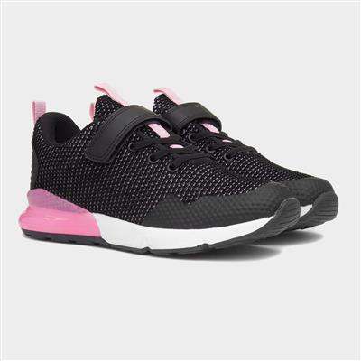 Kids' Black & Pink Easy Fasten Trainer