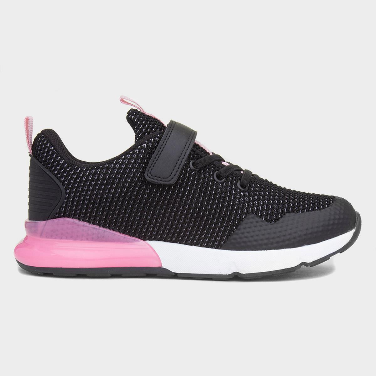 Kids' Black & Pink Easy Fasten Trainer