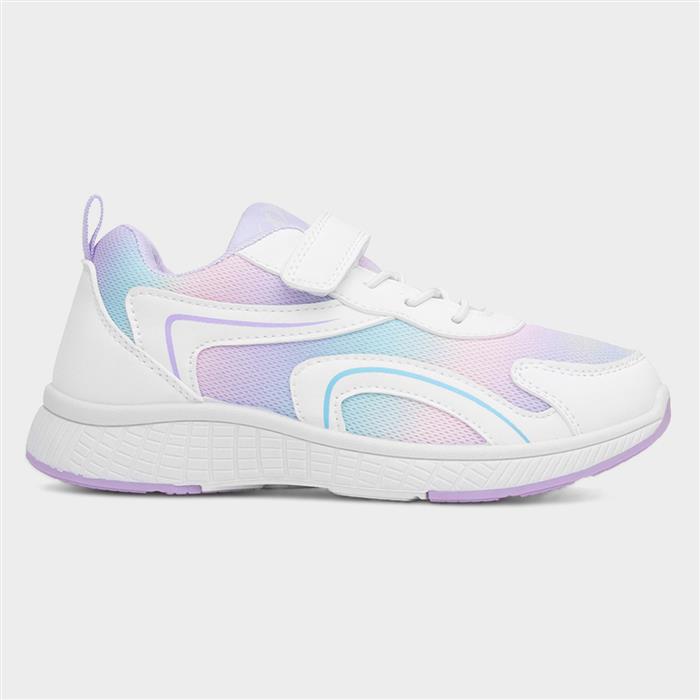 Girls White & Lilac Easy Fasten Trainer