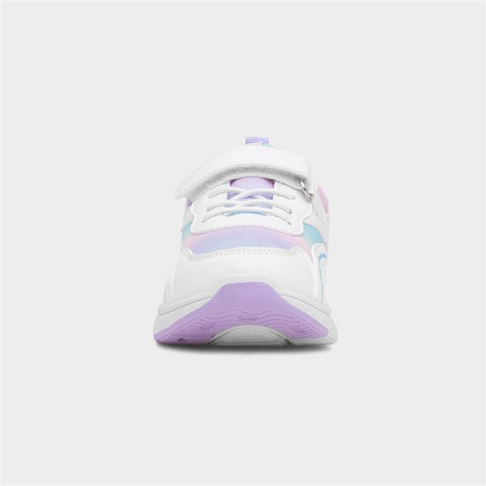 Girls White & Lilac Easy Fasten Trainer