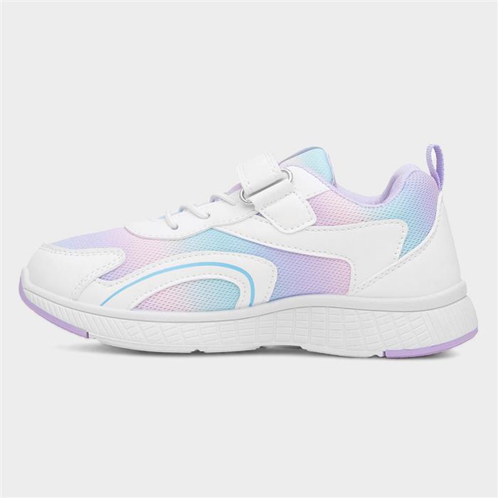 Girls White & Lilac Easy Fasten Trainer