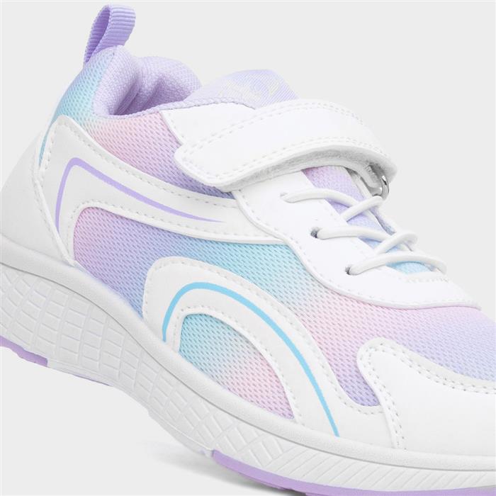 Girls White & Lilac Easy Fasten Trainer