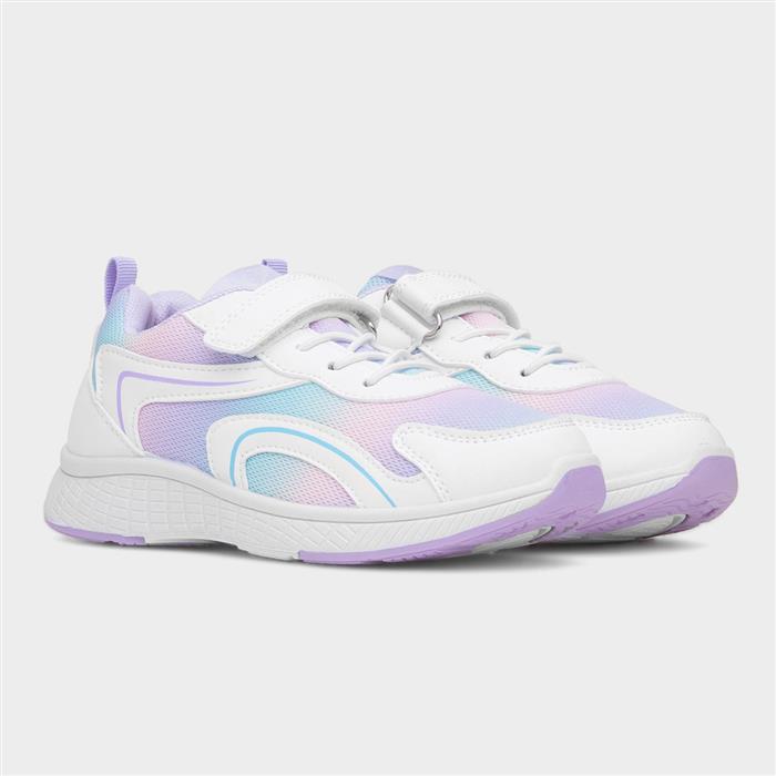 Girls White & Lilac Easy Fasten Trainer
