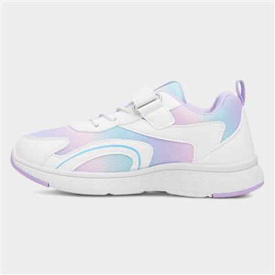 Kids White & Lilac Easy Fasten Trainer