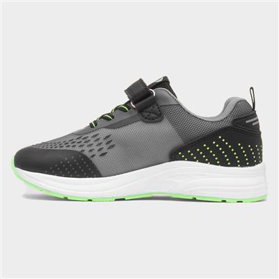 Kids Black & Grey Easy Fasten Trainer