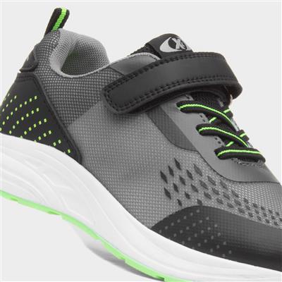 Kids Black & Grey Easy Fasten Trainer