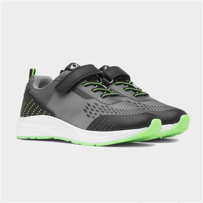 Kids Black & Grey Easy Fasten Trainer